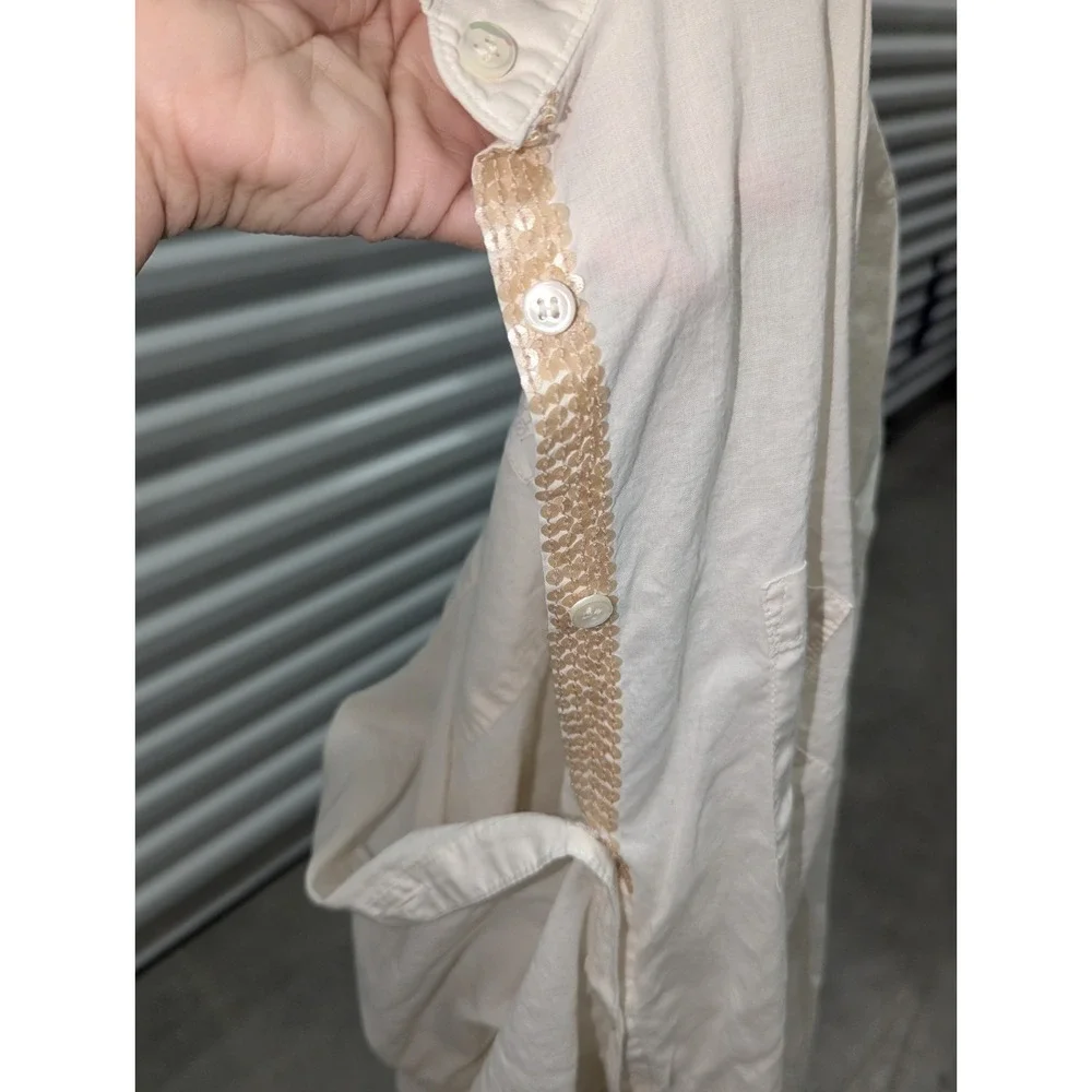 Boho Coastal Grandma Cream Sequin‎ J.Crew Boy Shirt Button Up Cotton Size 6